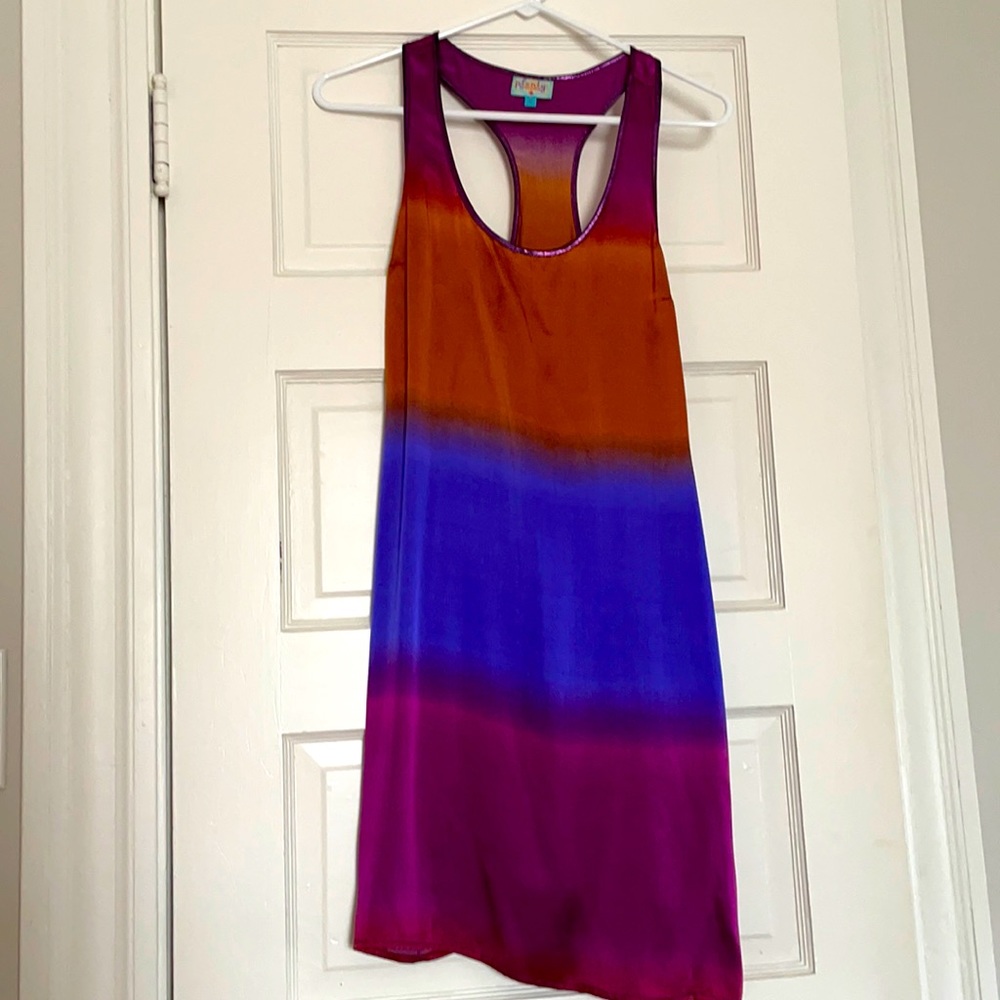 100% silk purple, bronze and blue Plenty dress.